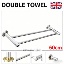 60cm Double Towel Rail Rack Holder Wall Mounted Bathroom Kitchen UK