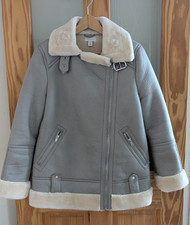 GORGEOUS TOPSHOP GREY FAUX SHEEPSKIN AVIATOR/FLYING JACKET UK SIZE 10