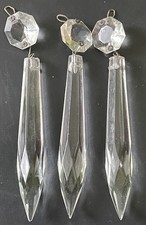 3PC Vintage Clear Faceted Crystal Glass Lamp Chandelier Spear Prisms