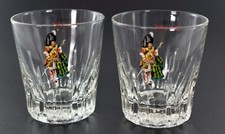 VINTAGE DEWARS HIGHLANDER WHITE LABEL SCOTCH WHISKY GLASSES X 2 c1960