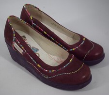 Ladies Dkode Burgundy Red Leather Multi Low Wedge Shoes Size UK 3