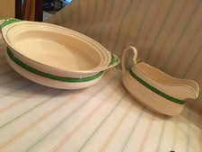 vintage antique solian ware queens green serving dish and jug
