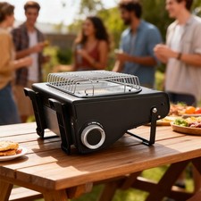 2 in 1 Metal Camping Gas Cooker and Heater Portable Butane Stove 1.7 KW Outdoor