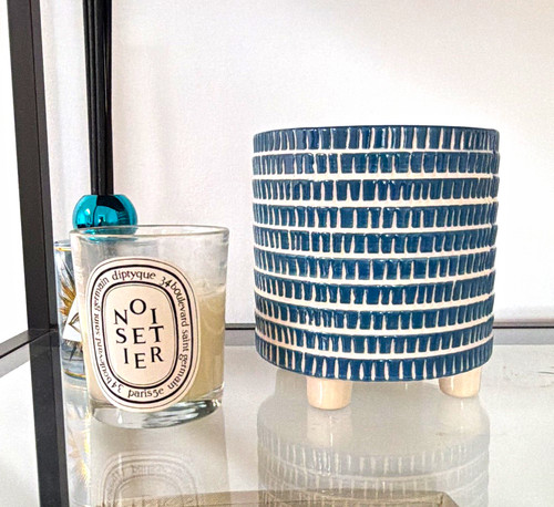 Blue cream geometric glazed - cream,