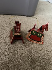 2 Piece Scandinavian Style Hand Painted Wooden Rocking Chair Hoarse Ornaments 