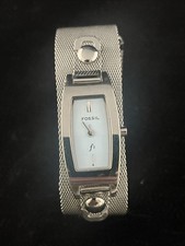 Fossil f2 Ladies Rectangular Silver Tone Fashion Watch with New Battery