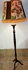 Antique Mahogany Floor Lamp With Original Shade And Candle Moulded Bulb Holder