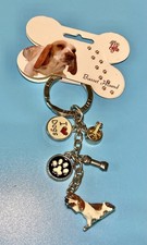 Little Softie Basset Hound Dog Keyring Keychain dog bowl, bone, paw print love