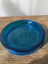 Vintage MCM 1960's Nuutajarvi 'Kastehelmi' Blue Glass Dish by Oiva Toikka VGC