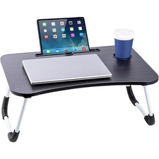 Black Laptop Bed Table 60 x 40 x 28cm Table Stand with Foldable Legs& Cup Slot