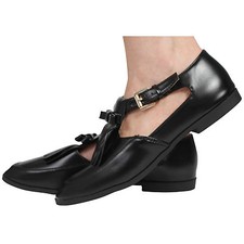 LADIES WOMENS  CUT OUT FLAT GEEK T-BAR TASSLE OFFICE SCHOOL PUMPS SHOES SIZE 3-8