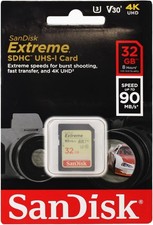 SanDisk Extreme 32 GB SDHC Memory Card up to 90 MB/s Class 10 U3 V30 UK