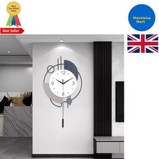 Large Black Quartz Wall Clock - Silent, Modern Pendulum Design for Home Decor