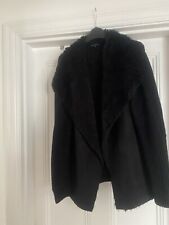New Look Black Faux Fur Trim Chunky Cardigan - Size Medium