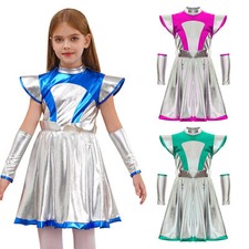 Kids Girls Alien Cosplay Shiny Dress Robot Costume Baby Outfits Birthday Dance