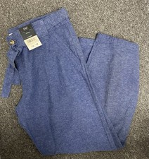 F&F Blue Linen Blend Belted Wide Leg Light Weight Trouser BNWT UK 16 Short PD