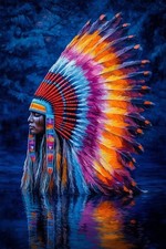 Native American Indian Headdress Canvas Picture Print Wall Art