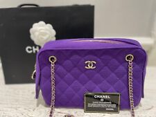 Auth CHANEL Classic Jersey Camera bag Purple