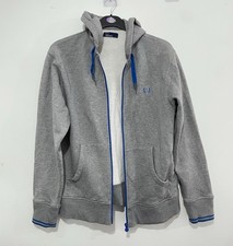 Mens Fred Perry Hoodie Grey Hooded Sweatshirt Zip Up UK Size Large Jacket