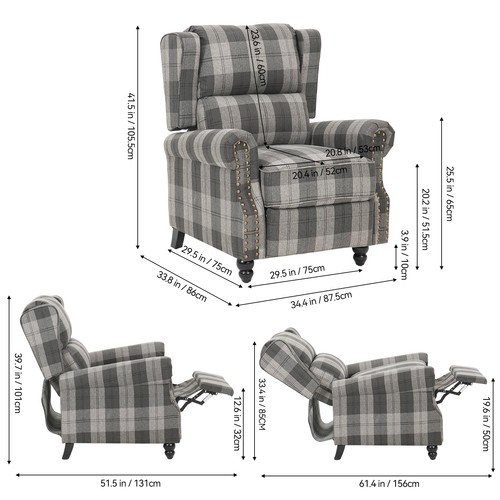 Recliner armchair tartan chair - recliner,