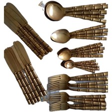 46 Pieces Of Gold Colour Cutlery. Used.very Good Condition.THAILAND.To Charity.