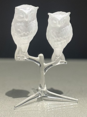Glass owls branch - on, figurine