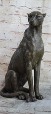 BRONZE CHEETAH RECLINIING SCULPTURE HOT CAST FIGURINE HOT CAST WILDLIFE DEAL ART