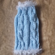 10" long hand knitted Christmas Dog Jumper Baby Blue. Gift Idea Made to measure.