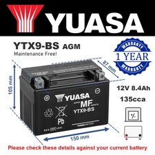 Genuine Yuasa YTX9-BS High Power AGM Motorbike Motorcycle Battery YTX9BS