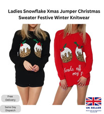 Ladies HANDS OFF MY PUDDING Xmas Christmas Jumper Ladies Pudding Knitted Top