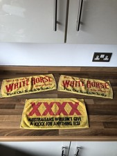 3 x Vintage Bar Towels White Horse / Castlemaine XXXX Beer Mat Runner Man Cave
