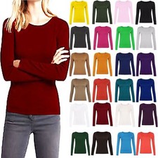 NEW LADIES WOMEN LONG SLEEVE CREW NECK PLAIN BASIC TOP T-SHIRT BIG SIZE UK 08-26