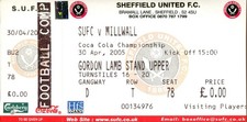 Sheffield United v Millwall 30/04/05 Championship Ticket