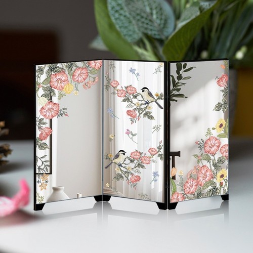 Folding screen mirror with - screen,