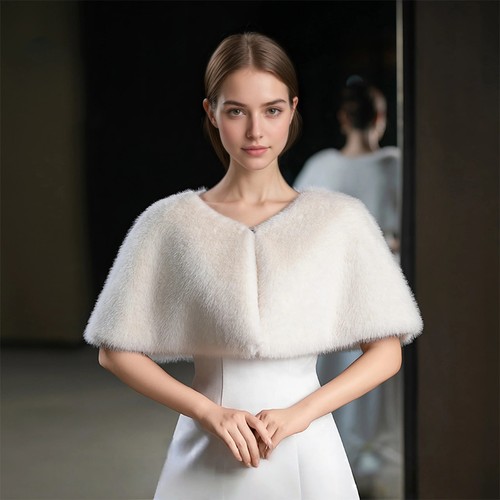 Women faux fur shawl - faux,