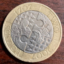 RARE 2 POUND COIN - 1707 - 2007 ACT OF UNION MINT ERROR UPSIDE DOWN WRITING