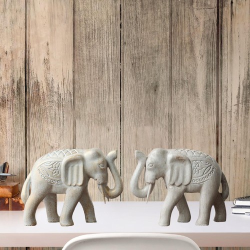 Wooden elephant statues - 2x,