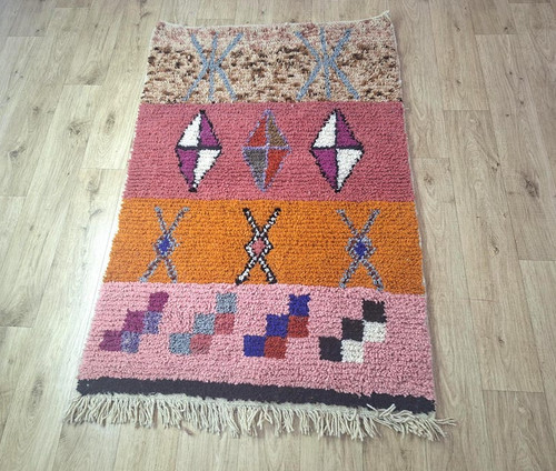 Handknitted moroccan wool rug - moroccan,