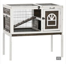 PawHut Wooden Rabbit Hutch, Small Animal House w/ Removable Tray, Openable Roof