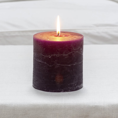 Purple pillar candle - purple, rustic