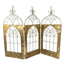 Folding Brass 3 Panel Screen Divider Small Tabletop Decor Victorian Romance Boho