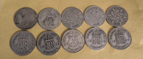 Silver 500 six pences - 10, x