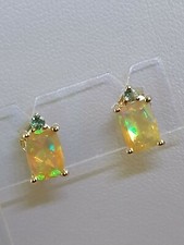 Stunning Ethiopian Opal & Orissa Alexandrite 9K Yellow Gold Stud Earrings 1.3cts