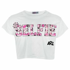 Kids Girls Crop Top #Selfie White Trendy Floss Fashion Stylish Belly Shirt Tees