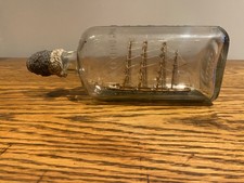 ANTIQUE SHIP IN A BOTTLE 4 MAST  VERY UNUSUAL WELL MODELLED GORDONS GIN