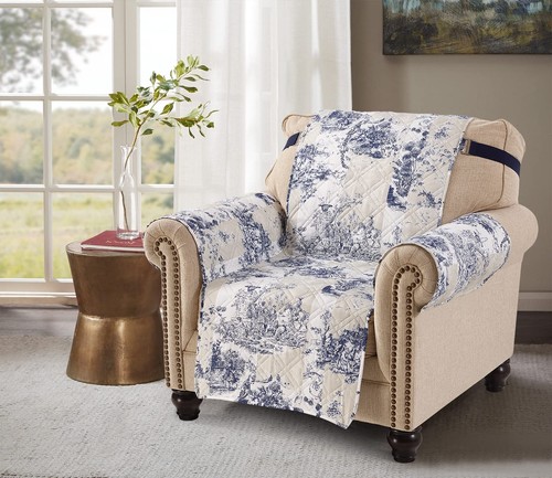 Blue toile armchair - armchair, cover