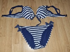 Gorgeous Navy Blue Striped ATMOSPHERE Underwired bikini top bottom set size 8 10