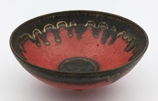 MARTIN SILBER SMALL RED & BRONZE LUCIE RIE STLYE STUDIO POTTERY PORCELAIN BOWL