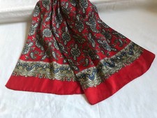 VINTAGE RETRO Mens Red Grey Paisley Silky Scarf Cravat Necktie