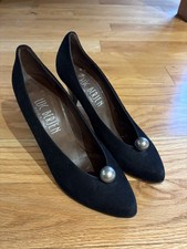 Luc Berjen Ladies Designer Vintage Black Suede Heels EU Size 39.5 UK 6.5